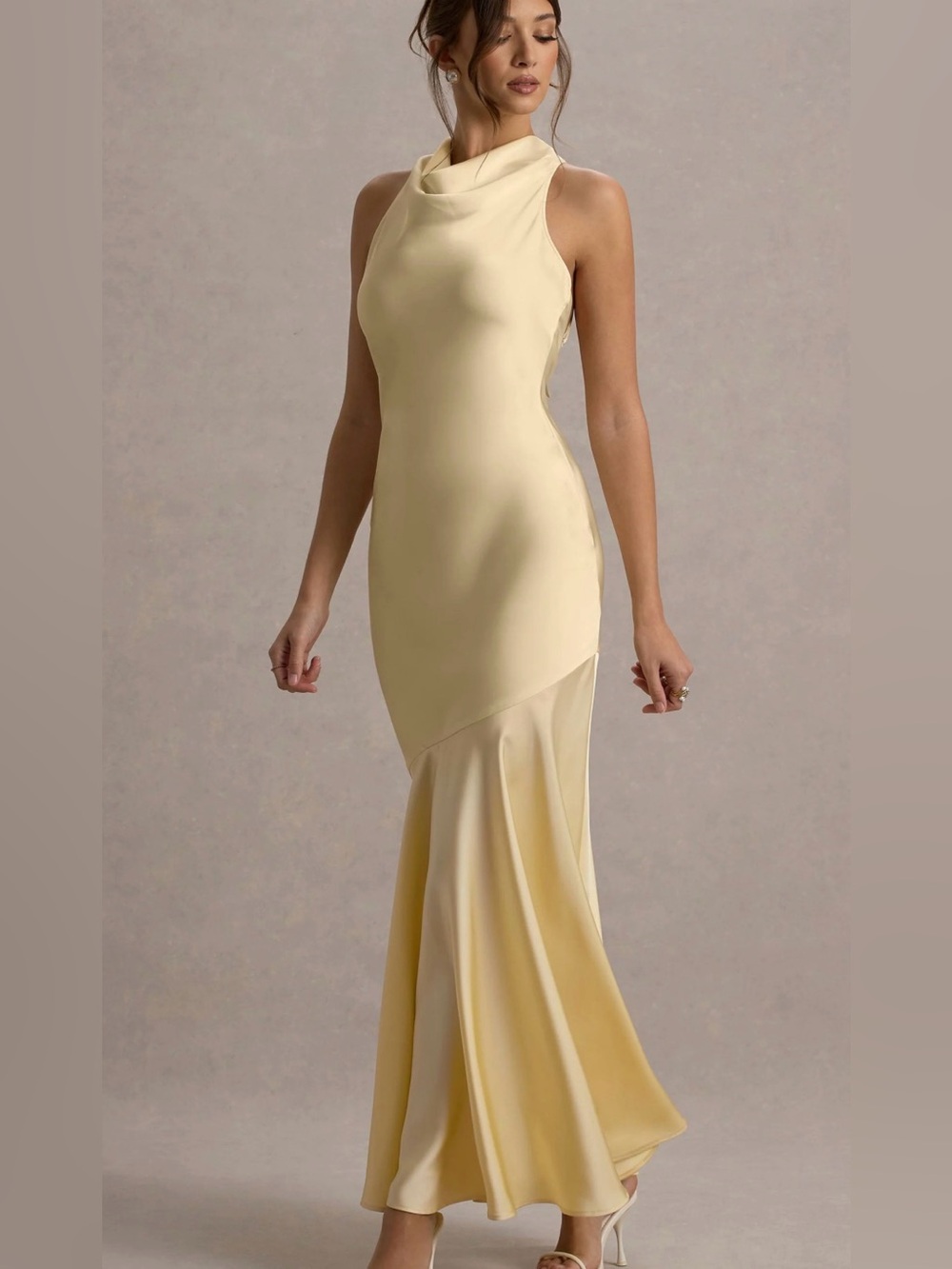 Club L London Elegant Cowl Neck Maxi Dress in Pale Yellow